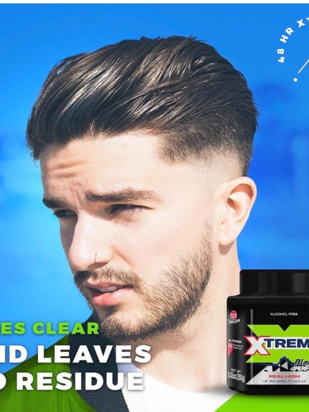 Xtreme Black Performance Hair Gel Real + 48H of Xtreme Control 8.81 Oz